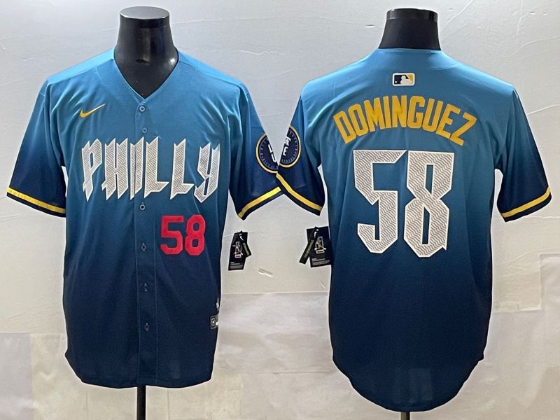 Men 2025 Philadelphia Phillies #58 Dominguez Blue City Edition Nike MLB Jersey style 2